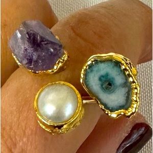 Gold Filled Agate, Pearl & Jasper Adjustable Ring